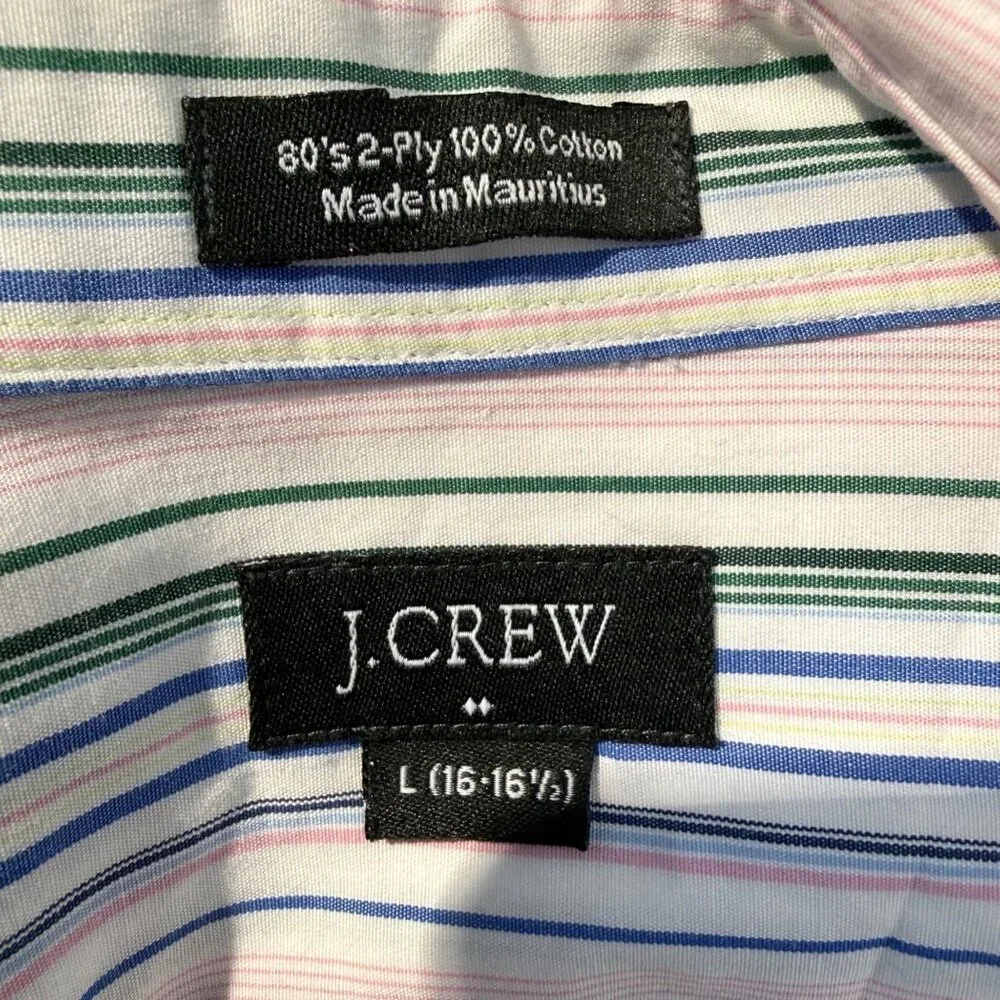 J Crew Mens Size L Striped Button Down Shirt 2-Ply Cotton Green Blue Pink White - Picture 4 of 9